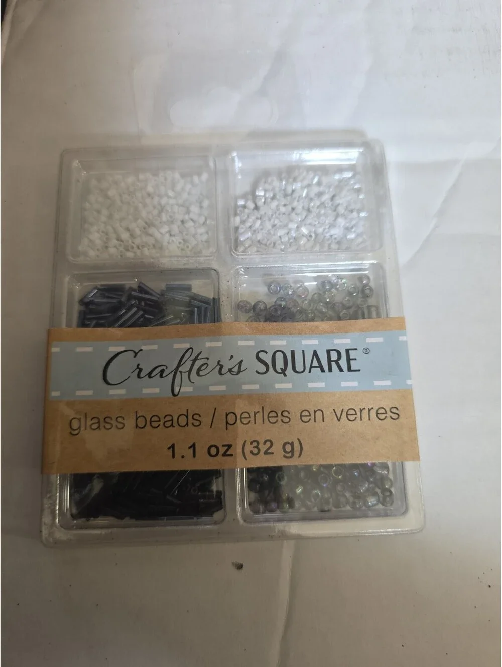 Crafters Square Assorted Glass Bead Set White Black And Iridescent